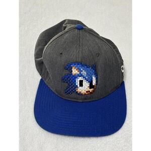 Sonic The Hedgehog DONT BLINK pixel logo hat Blue and Gray Adjustable cap